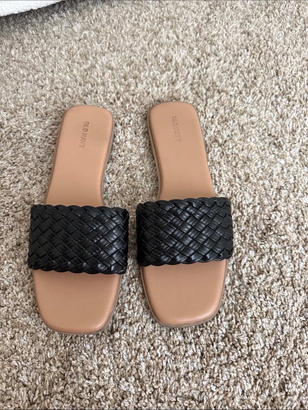 Old Navy Braided Black Slide Sandals with Tan Footbed